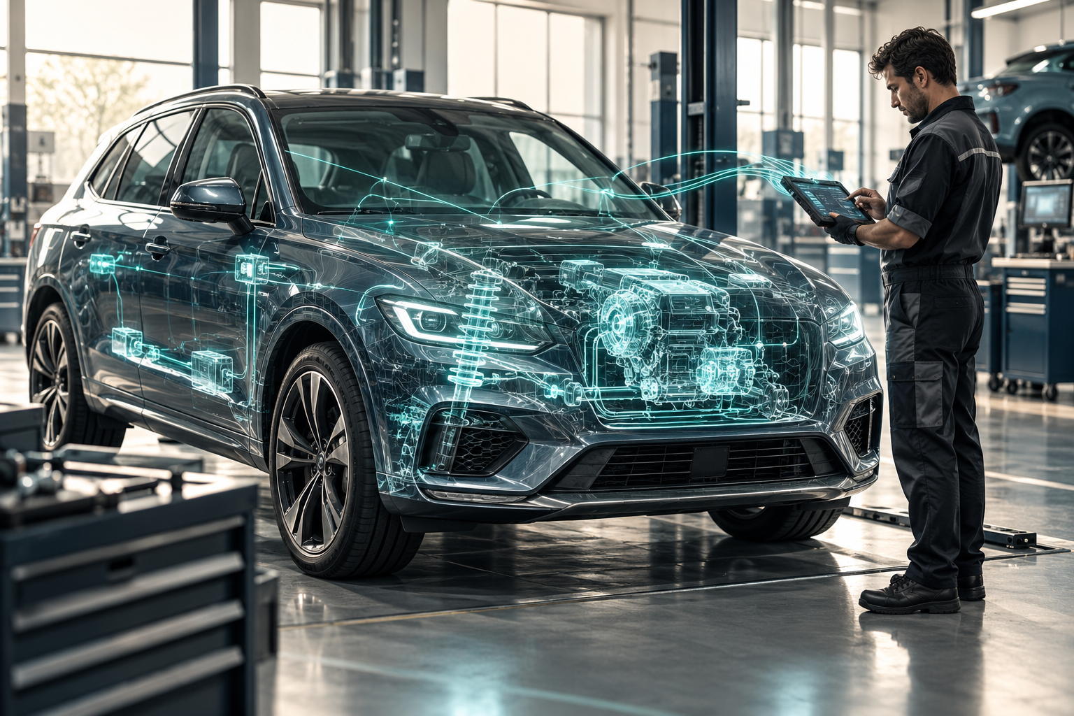 AI-generated concept illustration — Automotive AI diagnostics: putting fault codes in context
